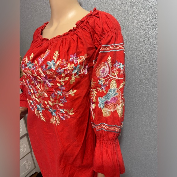 Free People Fleur Du Jour Red Embroidered Mini Dress size xs - Picture 5 of 11